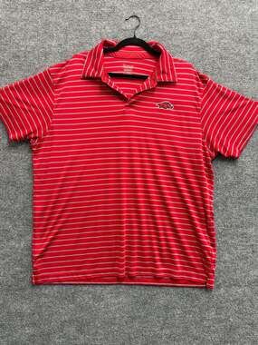 Hanes Arkansas Razorbacks Men's 2XL Red Striped Performance Polo Shirt